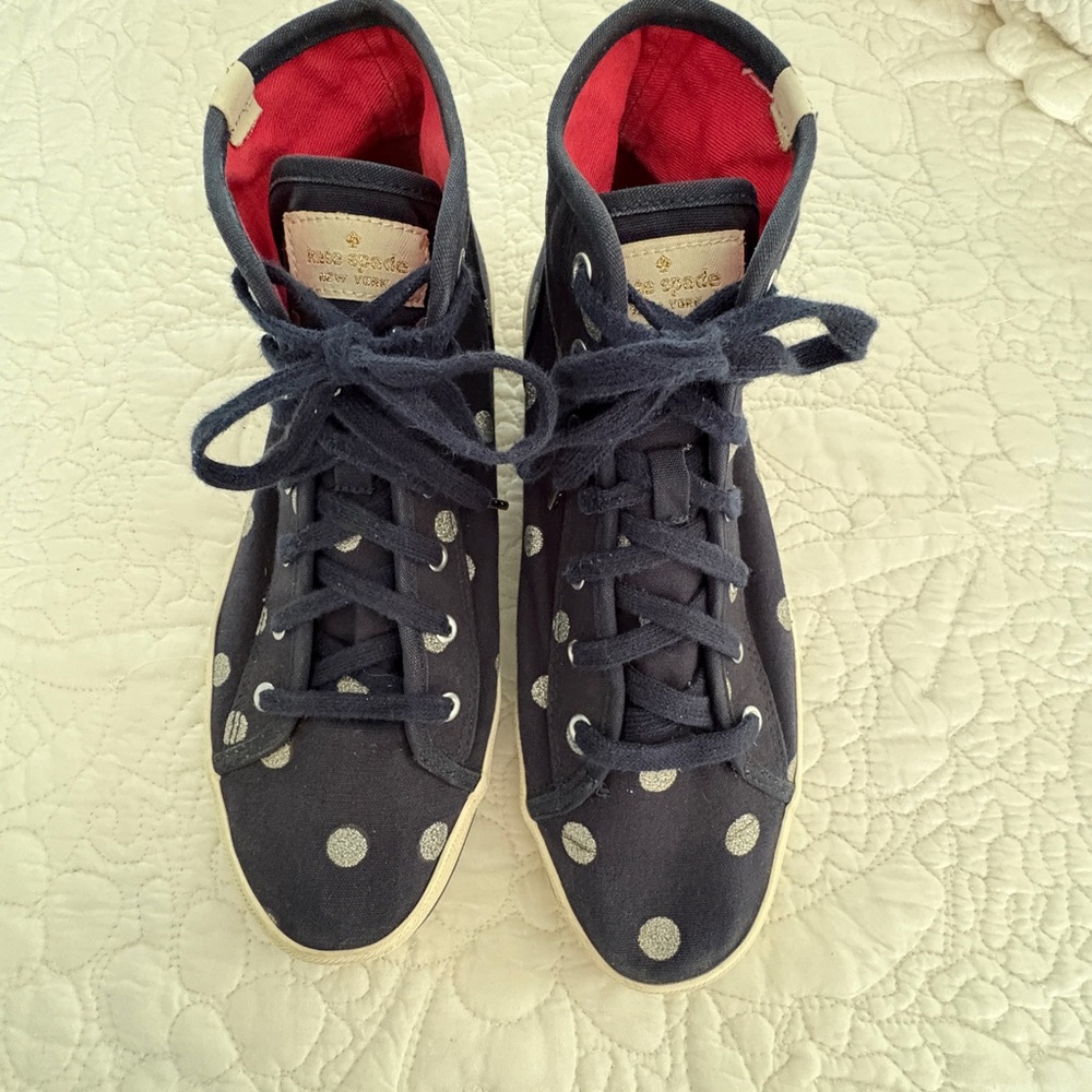 Kate Spade Navy and Silver Polka Dot Sneakers